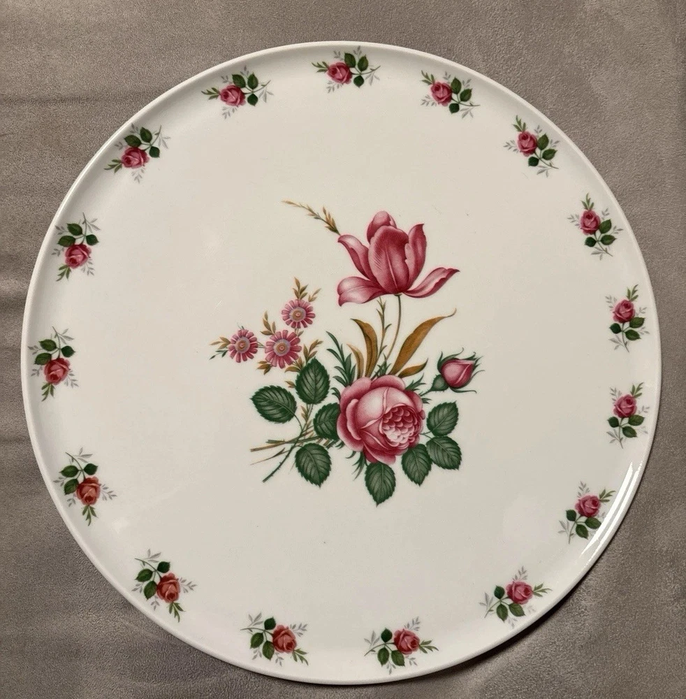 Vintage Tortenplatte 32 cm, Bavaria Bartnick Porzellan, Rosen Dekor