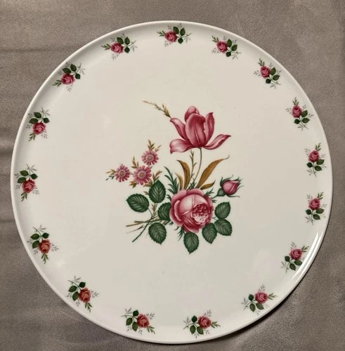 Vintage Tortenplatte 32 cm, Bavaria Bartnick Porzellan, Rosen Dekor