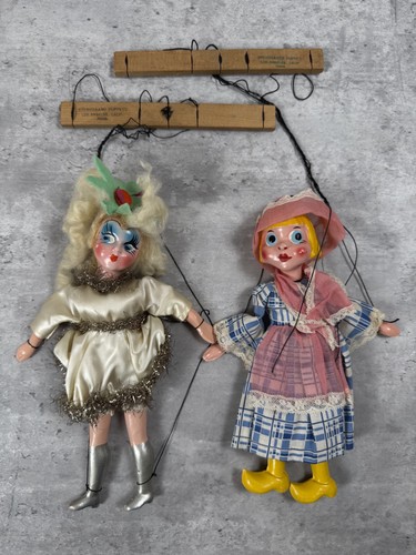 Vintage 1930s Composition Marionette Lot 2 Stensgaard Puppets Los Angeles USA