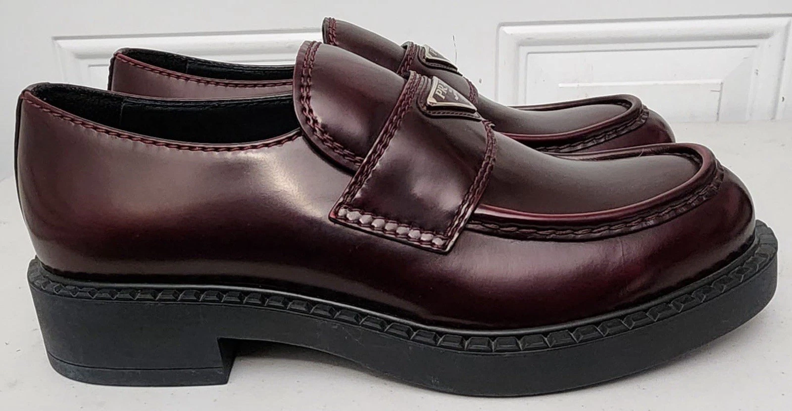PRADA Spazzolato Platform Slip On Leather Loafers BURGUNDY UK 7 /Women’s Size 9