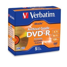 Verbatim DVD-R 4.7GB 16X UltraLife Gold Archival Grade and Hard Coat - 5pk Jewel