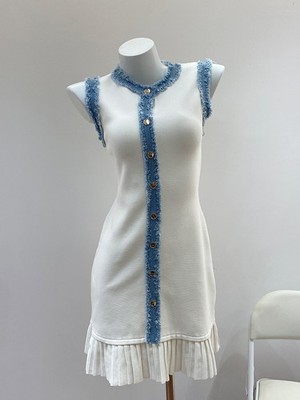 Women Sandro Round Neck Contrasting Sleeveless Tank Mini Dress