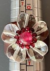 VTG Murano Glass Petals Garnet Cabochon Center Flower Leather Band Ring Sz 8 Adj — photo 2