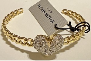 Authentic Alexis Bittar Solanales Crystal Heart Macrame Cuff Bracelet Gold Plated NWT