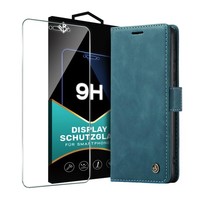 KlapphüLle FüR Samsung Galaxy S21 Ultra 5G SchutzhüLle Handy Cover Blau 9H Glas
