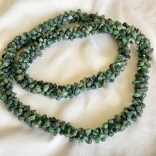 Vintage Braided Raw Polished Green Nephrite Jade Necklace 92.6 gr 26" No Clasp