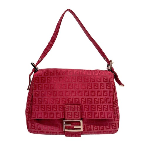 FENDI Mamma Baguette Zucchino Red Canvas Shoulder Bag