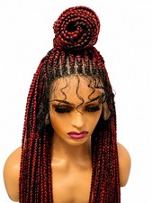 Handmade Red Black Cornrow Single Braid Wig Lace Front 24 Inch