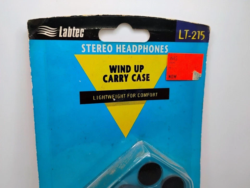 复古 1990 年代 Labtec 立体声耳机 带发条盒(耳塞)- LT-215 — 第 3/4 张图片