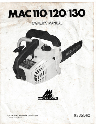 MCCULLOCH MAC 110 120 130 1978 Owner's Instruction Manual Warranty Card