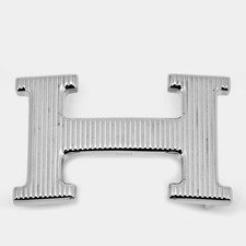 Hermes H Strie Belt Buckle Palladium Finish Metal