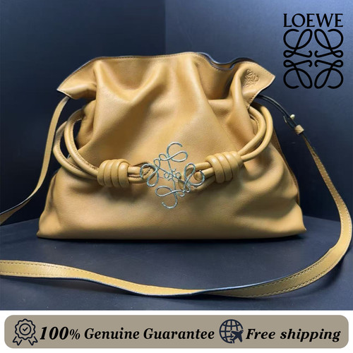 Loewe Flamenco Knot Bag Leather Medium crossbody bag in Warm Desert auth badge