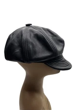 RARE SCHOTT Bros Men Flat Cap Hat Leather Made In USA Newsboy