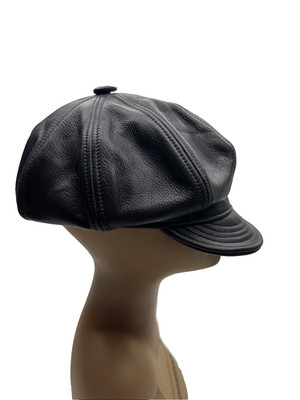 RARE SCHOTT Bros Men Flat Cap Hat Leather Made In USA Newsboy