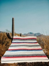 Vintage Striped Southwestern Wool Blanket Textile Handwoven Decorative Throw