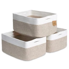 NaturalCozy Storage Baskets 16.8”x13”x7.6” Cotton Rope Woven B