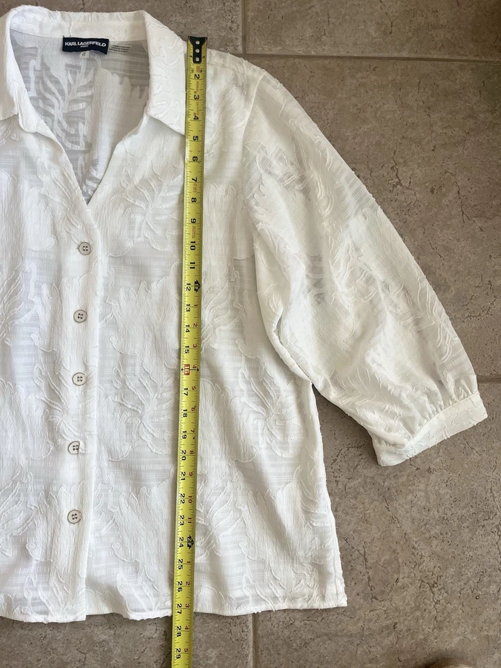 Karl Lagerfeld Paris Size XL Semi Sheer Floral Baloon Sleeve BOHO Peasent Top - Image 3 of 4