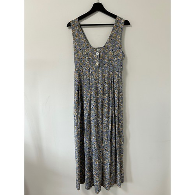 #ad Express Vintage Blue Floral Daisy Maxi Dress Rayon Pleated V Neck Small USA $45.00