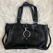 Sequoia Paris Black Yearling Perforated Full Grain Leather Shoulder Tote Bag