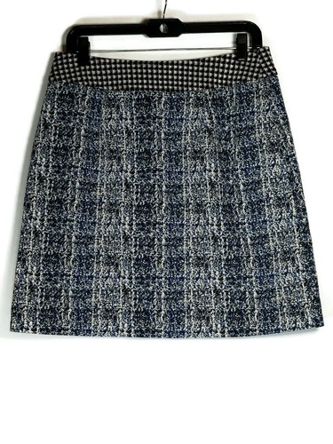 Cabi Blue White Plaid Geometric A-Line Knee Length Skirt Size 6 - Picture 2 of 3