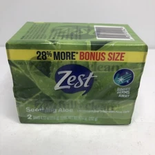 New Zest Soothing Aloe, Deodorant Bar Soap With Aloe Vera, 2x Bars 4.12oz Each