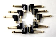 10/Pk RCA Female Jack To 1/4" Mono Male Plug Right Angle Gold Plated