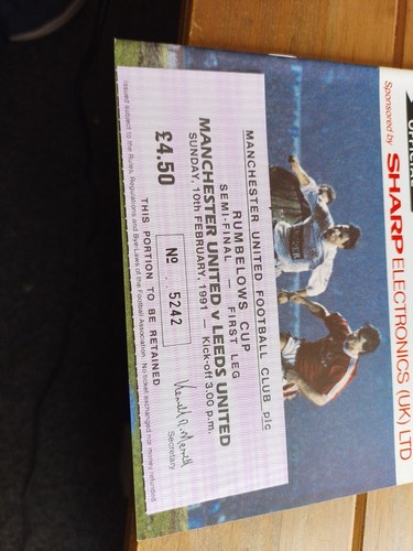 10/02/1991 League Cup Semi-Final Manchester United v Leeds United & Ticket (2) - Picture 2 of 5