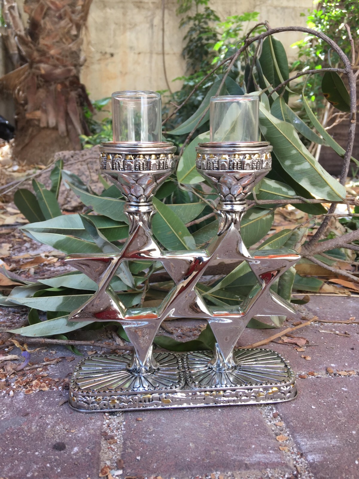 Jewish Shabbat Candle Holders Candlesticks Silver Plated Magen David