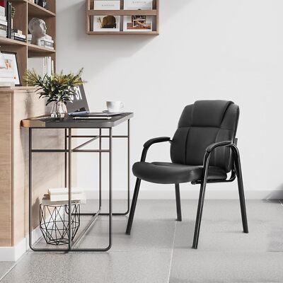 PU Leather Comfy Guest Chair with Padded Arm Waiting Room Reception Chair Office