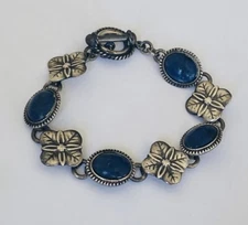 Vintage Taxco Mexico 950 Sterling Silver Blue Sodalite Link Toggle Bracelet 8”