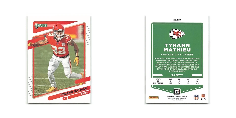 Tyrann Mathieu 2021 Donruss #119 Kansas City Chiefs Football Card NM - Image 3 of 3