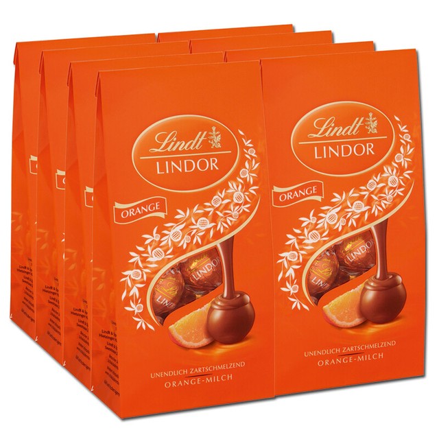 8x Lindt Lindor Kugeln orange Beutel 137g Schokolade Orangenschokolade