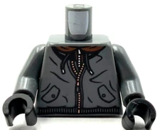 Lego New Minifig Torso Hoodie Black Hood Drawstrings Reddish Brown Collar Pieces