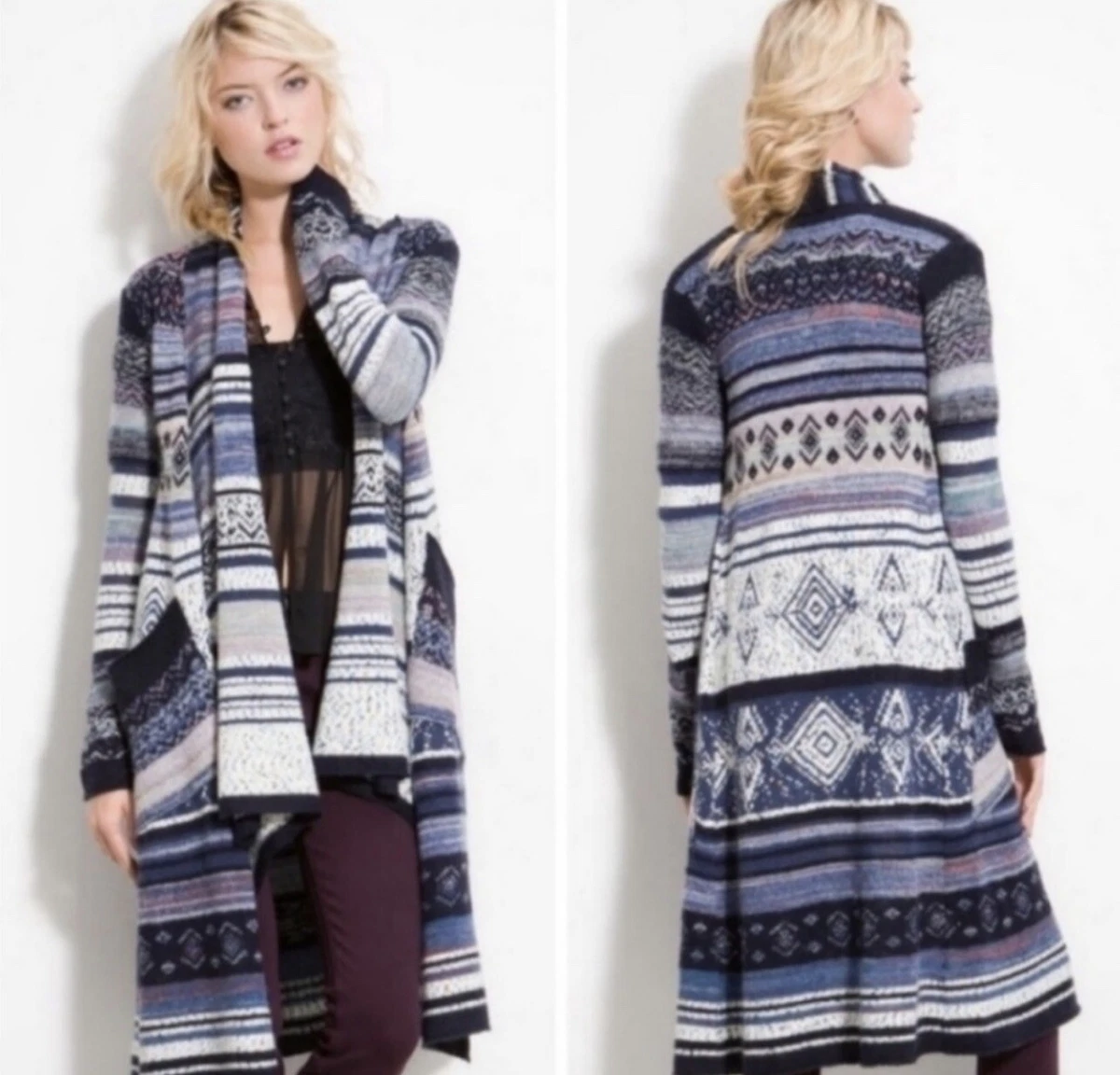 free people yesterday s smile long fair isle knit cardigan coat