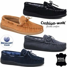 MENS GENUINE SUEDE LEATHER MOCCASIN SLIPPERS LOAFERS WARM LINED SHOES SIZES 6-12