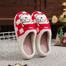Christmas Plaid Santa Claus Winter Indoor Non-Slip Fuzzy Slippers