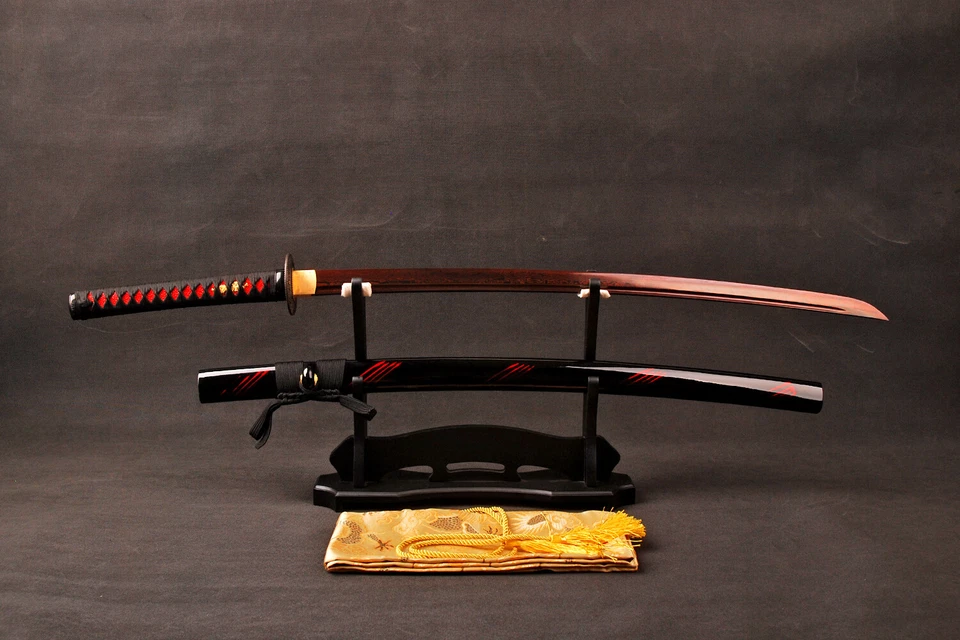 Espada Katana Samurai Japonesa Afilada Roja Sangre Lista para Batalla Damasco Acero Doblado Foto 3 de 4
