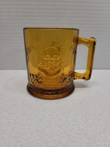 Vintage Humpty Dumpty Tom Tom The Piper’s Son Amber Glass Cup Mug Nursery Rhyme
