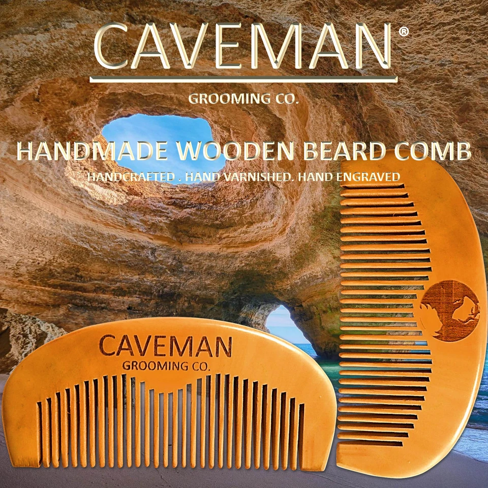 Handcrafted Natural Fine Tooth Wooden Beard Comb + Beard Brush by Caveman - Image 2 of 3