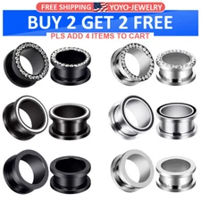 2PCS Stainless Steel Ear Gauge Screw fit Flesh Tunnels Hollow Ear Plug Stretched