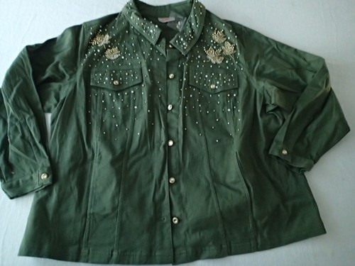 quacker factory SZ 2X BLING, OLIVE GREEN COTTON BLEND ZD - Picture 3 of 10