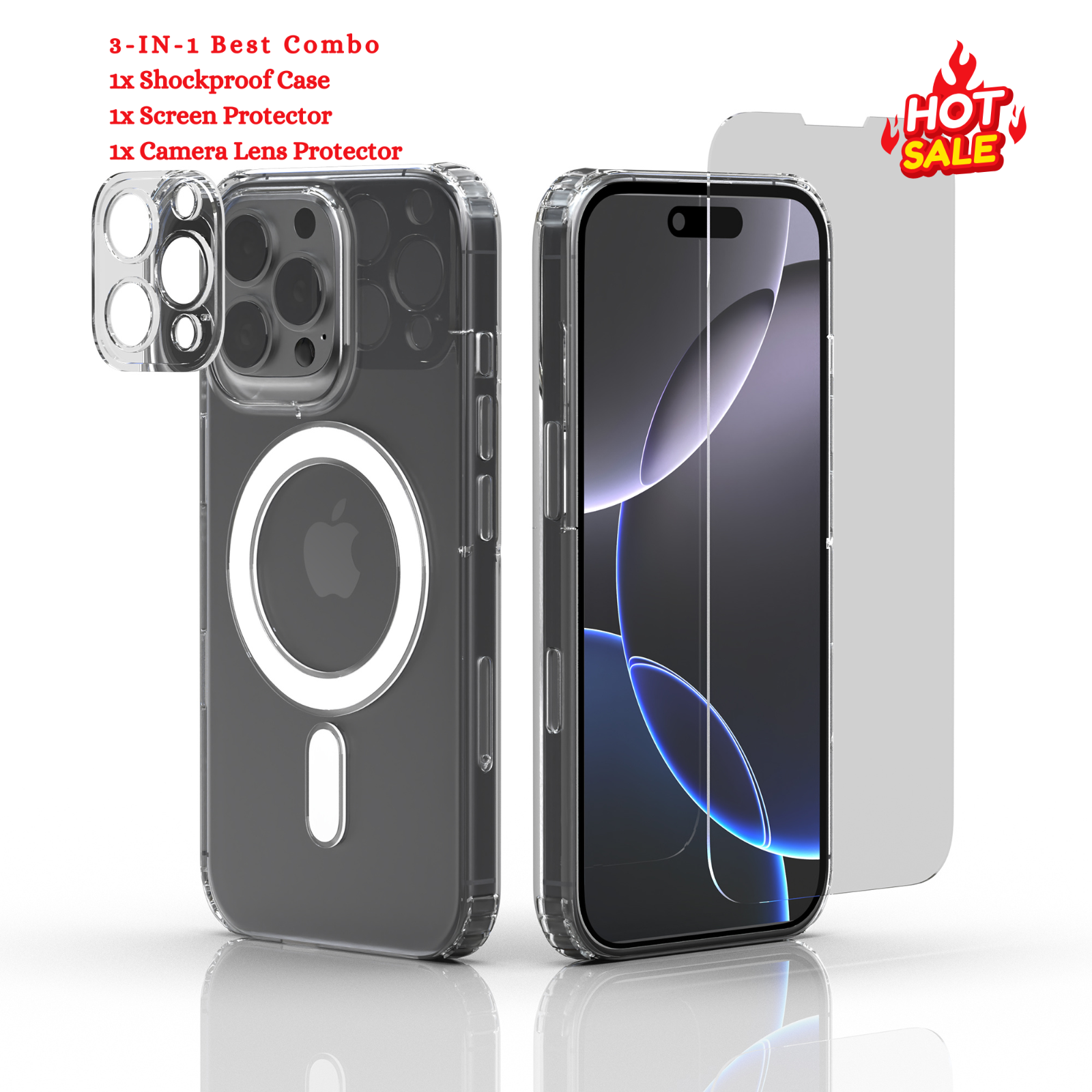 iPhone 16 Pro 3-in-1 Clear Transparent Magnetic Case, Screen & Lens Protector