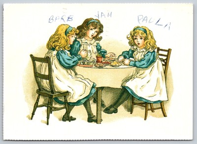 Postcard Art Three Girls Having Tea by Greenway 1987 51R