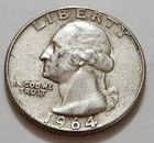 1964 Washington Quarter • NMM 90% Silver • Strong Detail    X90