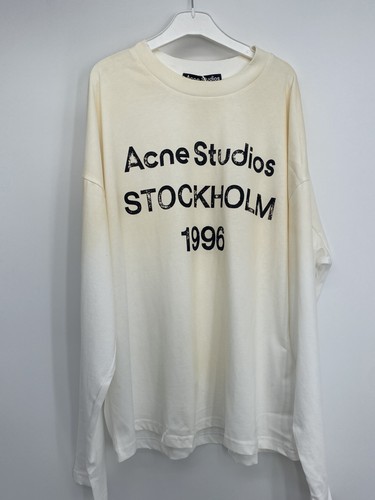 Acne Studios Unisex Logo Tee Dusty White Size M Sprayed 1996 Logo Long Sleeved