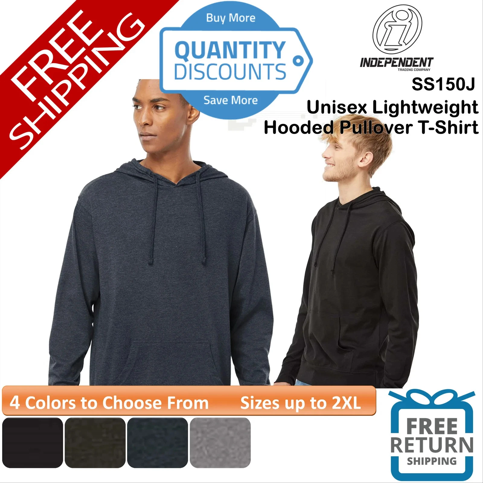 🔥 Independent Trading Co. Lightweight Hooded Pullover T-Shirt Up To 2XL SS150J
Opens in a new windo