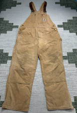 Vtg Carhartt Overalls Mens 40x30 Brown Cotton Canvas Double Knee