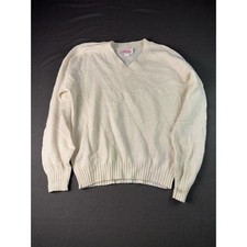 Vintage Fall River Knitting Mills Cream V-Neck Sweater Mens Large Made in USA