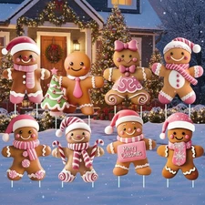 8 Pcs Christmas Gingerbread Man Yard Signs with Stakes Outdoor 3D Gingerbread