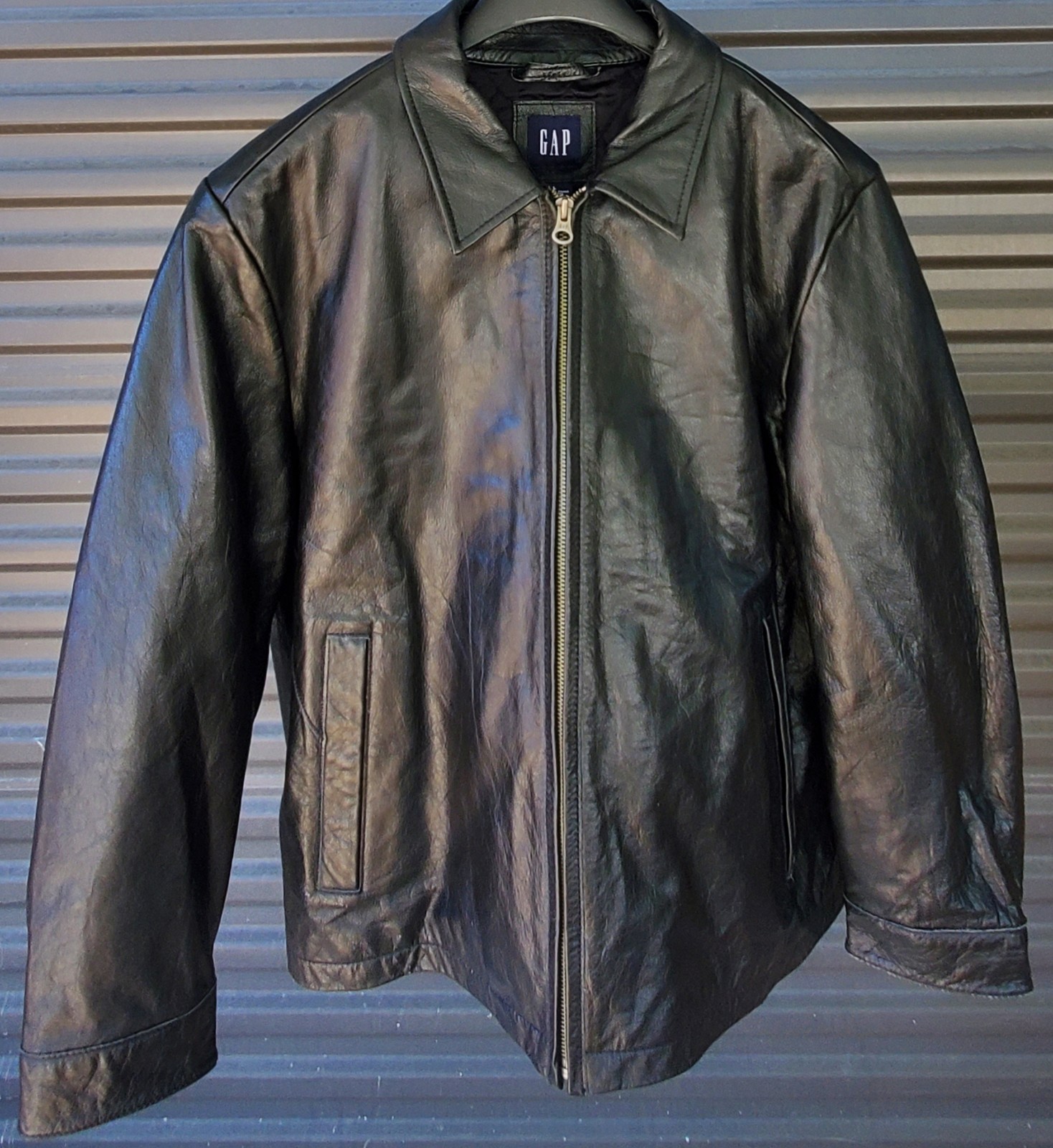 Gap Black Leather Jacket Vintage 90’s Large Used Good Condition Nice Look
